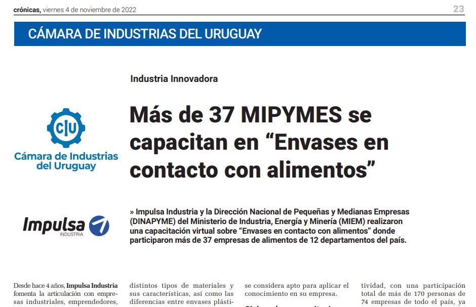 Crónicas: Más de 37 MIPYMES se capacitan en “Envases en contacto con alimentos”
